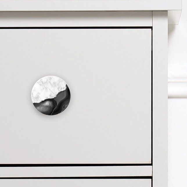 Elegant Black Agate Silver Glitter White Marble Ceramic Knob (Creator Uploaded)