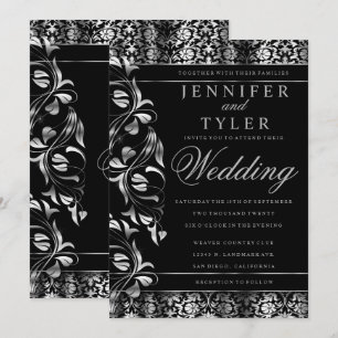 Elegant Black an Rich Silver Damask Invitation