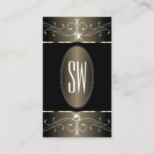 Elegant Black and Beige Ornate Ornaments Monogram Business Card