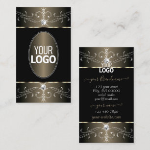 Elegant Black and Beige Ornate Ornaments with Logo Business Card