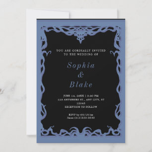 Elegant Black and Blue Art Deco Wedding Invitation