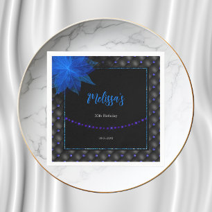 Elegant Black and Blue Birthday  Napkin