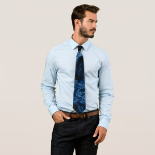 Elegant Black And Blue Marble Glitter Tie