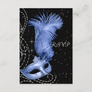 Elegant Black and Blue Masquerade Party RSVP