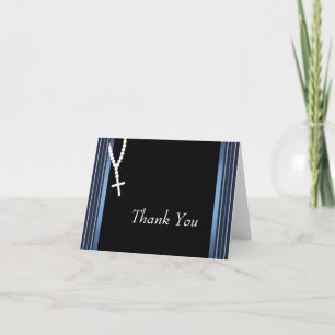 Elegant Black and Blue Rosary Thank You Cards