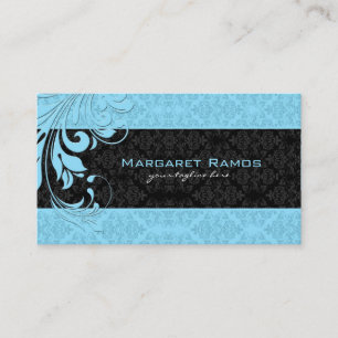 Elegant Black And Blue Vintage Floral Damasks Business Card