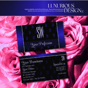 Elegant Black and Blue with Initials Professional Business Card
