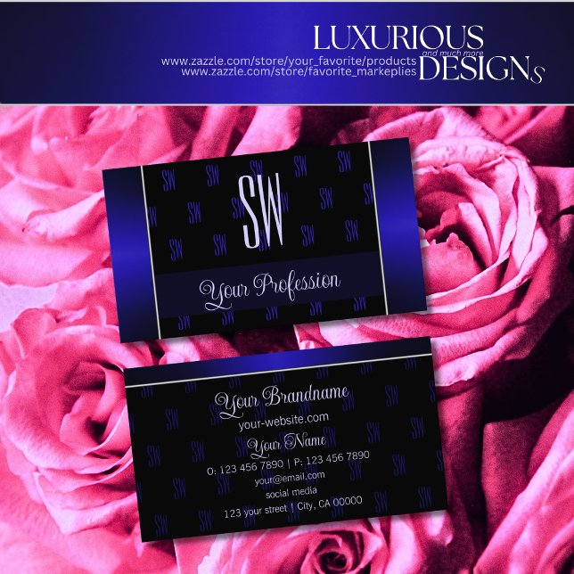 Elegant Black and Blue with Monogram Professional Business Card (Creator Uploaded)