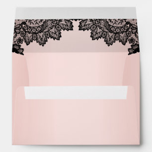 Elegant Black and Blush Floral Lace Wedding Envelope