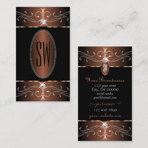 Elegant Black and Brown Ornate Ornaments Monogram Business Card