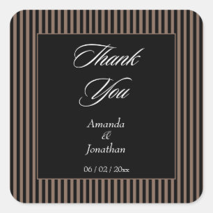Elegant Black and Brown Stripes Thank You Square Sticker