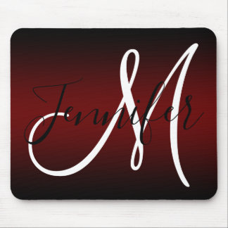 Elegant Black and Burgundy Ombre Monogram Mouse Mat
