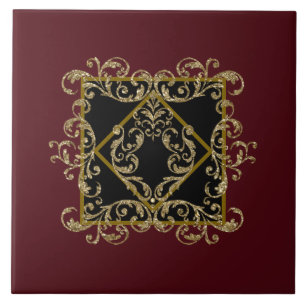Elegant black and burgundy tile