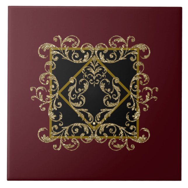 Elegant black and burgundy  tile (Front)
