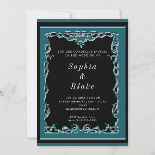 Elegant Black and Dark Green Art Deco Wedding Invitation