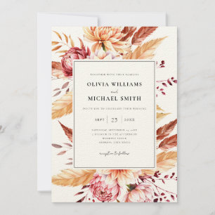 Elegant Black and Ecru Boho Floral Wedding Invitation