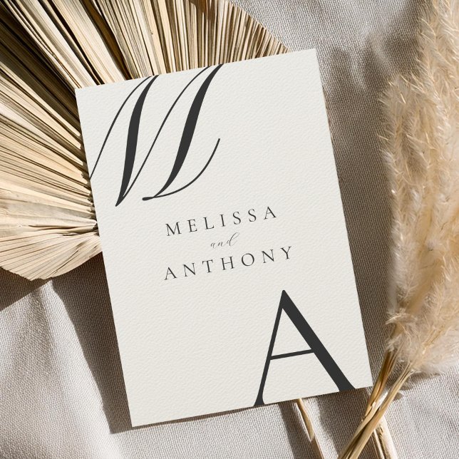 Elegant Black and Ecru Monogram Minimalist Wedding Invitation (Creator Uploaded)