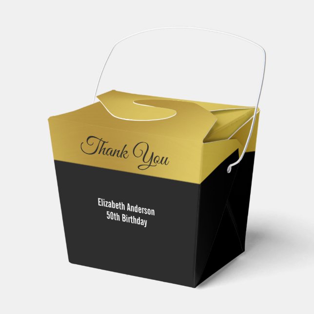 Elegant Black and Faux Gold Birthday Favour Box (Front Side)
