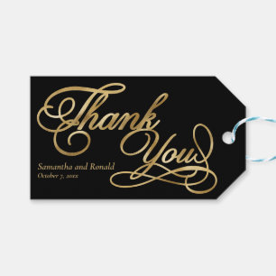 Elegant Black and Faux Gold Calligraphy Thank You Gift Tags