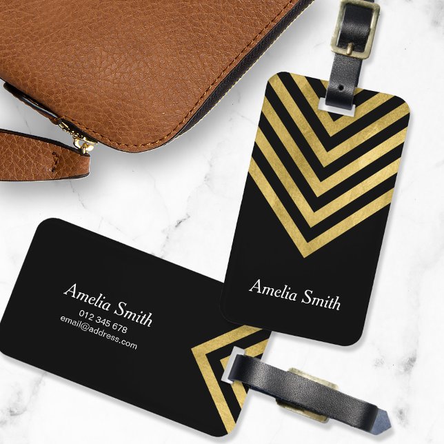 Elegant Black and Faux Gold Geometric Luggage Tag (Creator Uploaded)