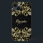 Elegant Black And Faux Gold & Glitter iPhone 13 Case<br><div class="desc">Elegant faux gold and diamonds glitter floral swirl over black floral damasks. If you need any help customising any of my designs,  contact ArtOnWear designer. Free text formatting with live help available by request.</div>