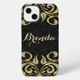 Elegant Black And Faux Gold & Glitter iPhone 13 Case