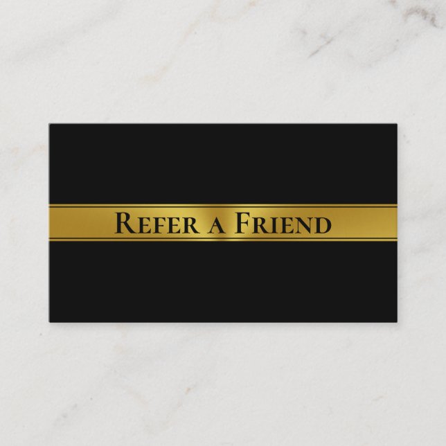 Elegant Black and Faux Gold Refer a Friend Referral Card (Front)
