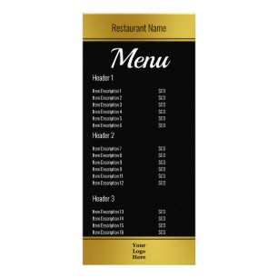 Elegant Black and Faux Gold Your Logo Here Menu