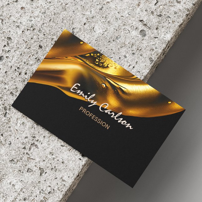 Elegant black and faux liquid gold 	Magnetic business card (Creator Uploaded)