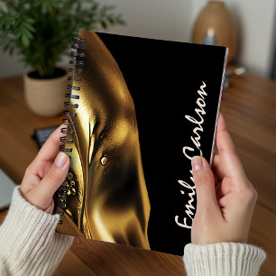 Elegant black and faux liquid gold notebook