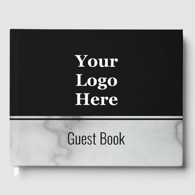 Elegant Black and Faux Marble Your Logo Here Guest Book (Front)