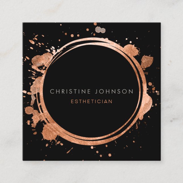 elegant black and FAUX rose gold foil circle Square Business Card (Front)
