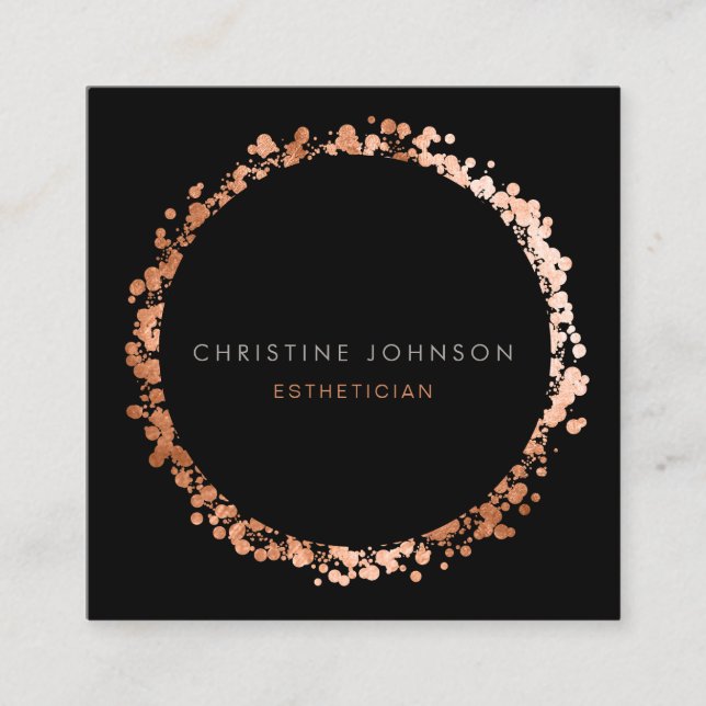 elegant black and FAUX rose gold foil Square Business Card (Front)