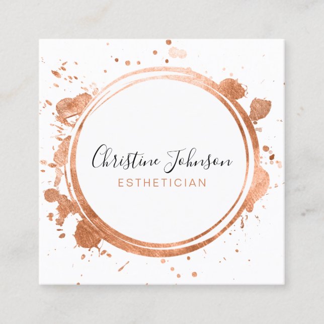 elegant black and FAUX rose gold foil Square Business Card (Front)