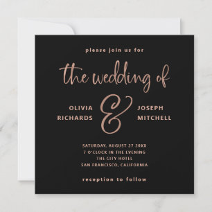 Elegant Black and Faux Rose Gold Wedding Invitation