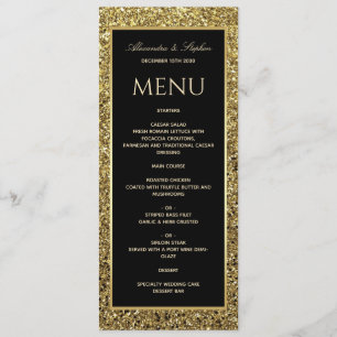 Elegant Black and Glitter Gold Wedding Menu