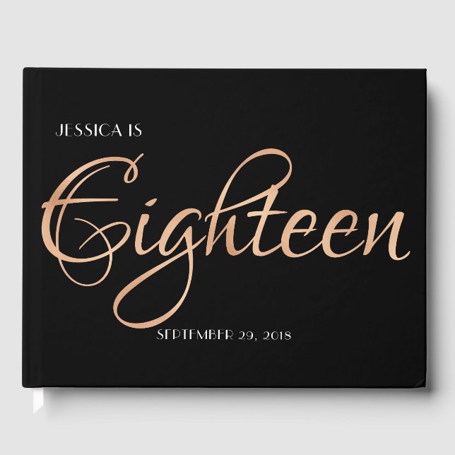 Elegant Black and Gold 18th Birthday Guest Book (Front)