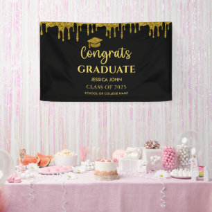 Elegant Black and Gold 2025 Congrats Graduation  Banner