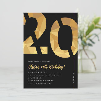 Elegant black and gold 20th Birthday Party Invitation