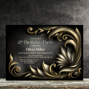 Elegant Black and Gold 21st Birthday Party Invitation