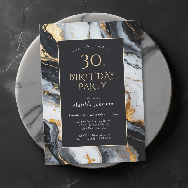 Elegant Black and Gold 30th Birthday Invitation (Elegant Black and Gold 30th Birthday Invitation)