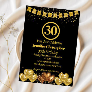 Elegant Black and gold 30th Birthday Party  Invitation