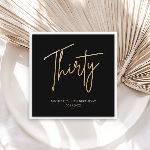 Elegant Black and Gold 30th Birthday Party Invite Napkin
