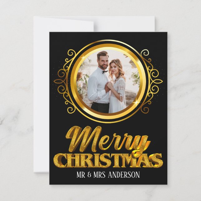 Elegant Black and Gold 3d Merry Christmas Mr & Mrs Holiday Card (Front)