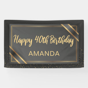Elegant Black And Gold 40th Birthday Banner