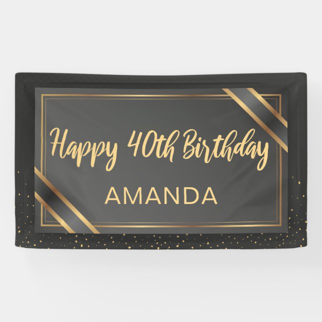 Elegant Black And Gold 40th Birthday Banner (Horizontal)