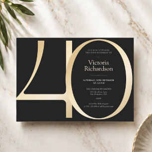 Elegant Black and Gold 40th Birthday Invitation