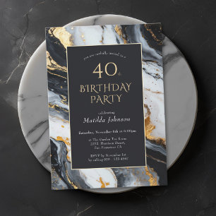 Elegant Black and Gold 40th Birthday Invitation