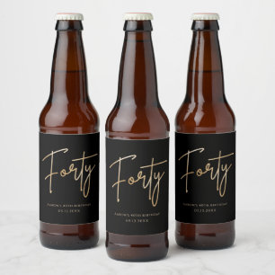 Elegant Black and Gold 40th Birthday Party Beer Bottle Label