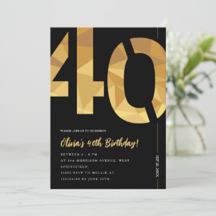 Elegant black and gold 40th Birthday Party Invitation